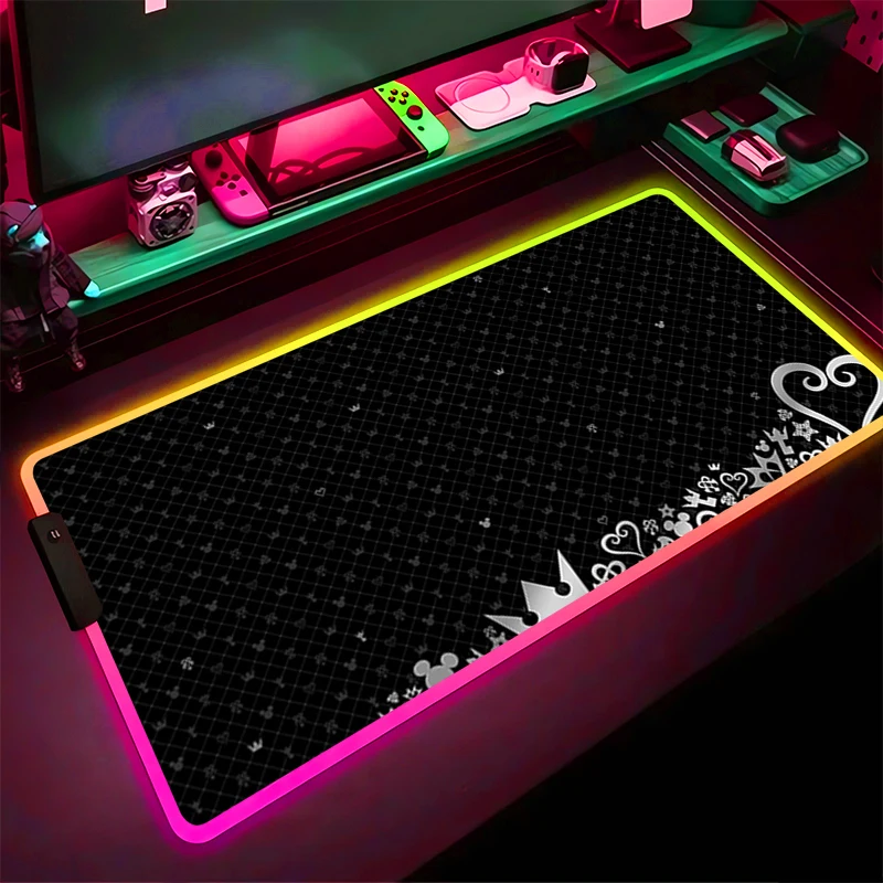 RGB LED Mouse Pad Laptop Rubber Cartoon Extended Pad Desk Mouse Mat Game Mousepad PC Accessories K-kingdom H-hearts Keyboard Pad