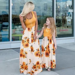 Mother Daughter Matching Dresses Family Set Sunflower Fashion Woman Girls Long Dress Outfits Mom and Daughter Matching Clothes