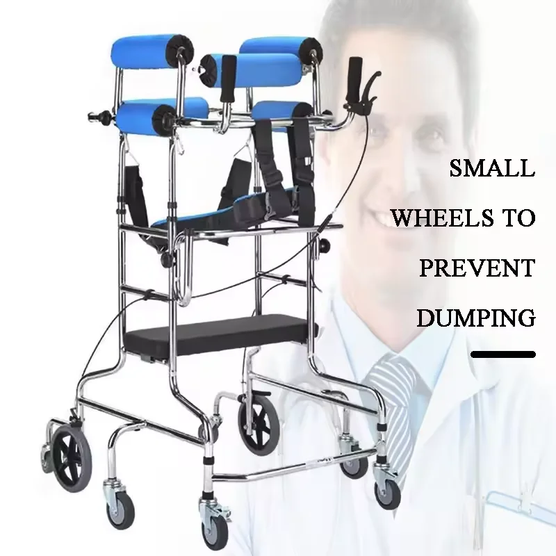 2023 High quality anti rollover Disabled baby walking aid child walker with cerebral palsy steel standing frame