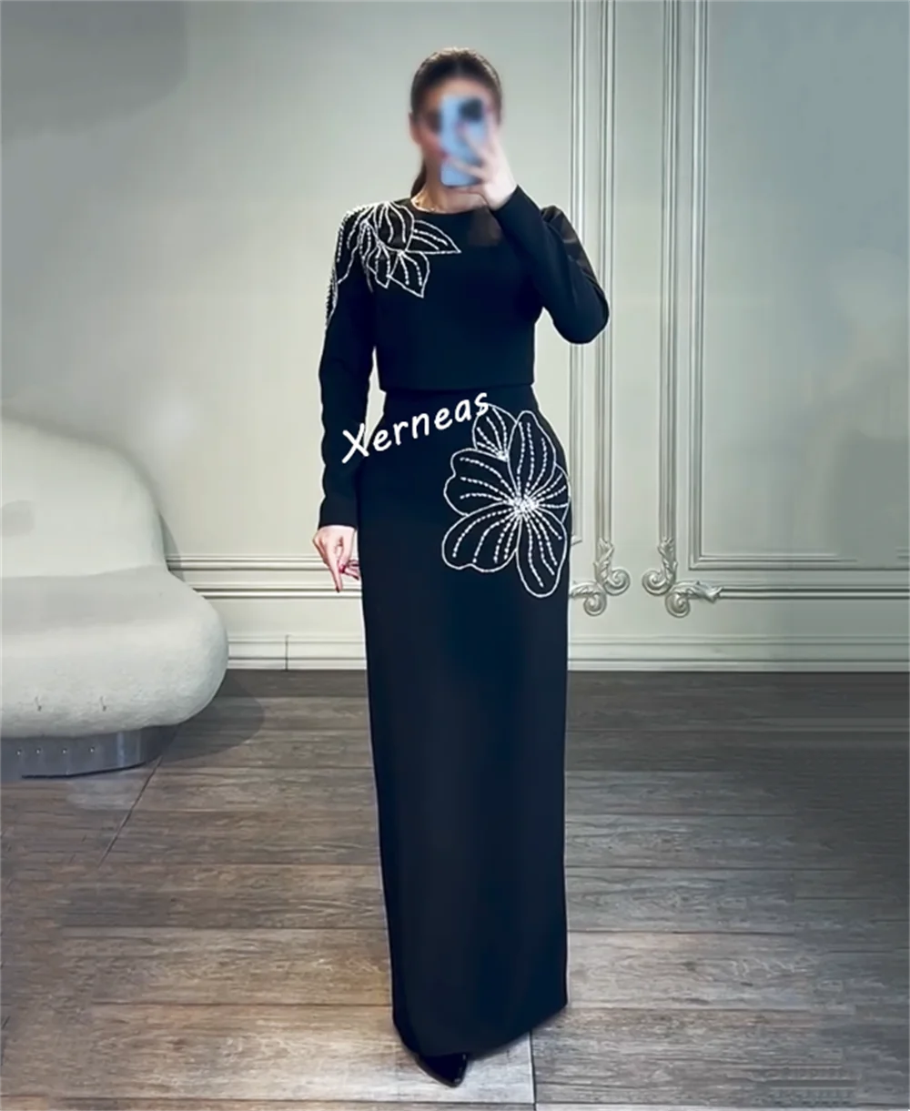 カスタマイズされたクラシックなイブニングドレス グリッターパターン Oネック ストレートロングドレス オーダーメイドの機会 エレガントなパーティー 結婚式