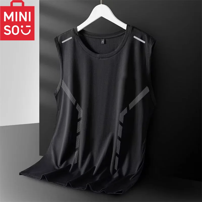 MINISO Tank Top Men's Trendy Thin Breathable Quick Drying Sports Casual Wide Shoulder Men's Round Neck Sleeveless T-shirt Trendy