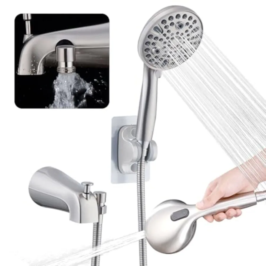 

All Metal Bathtub Faucet with Sprayer for Residential Use, Brushed Nickel Finish, Durable Brass Construction, 10-Setting Adjust