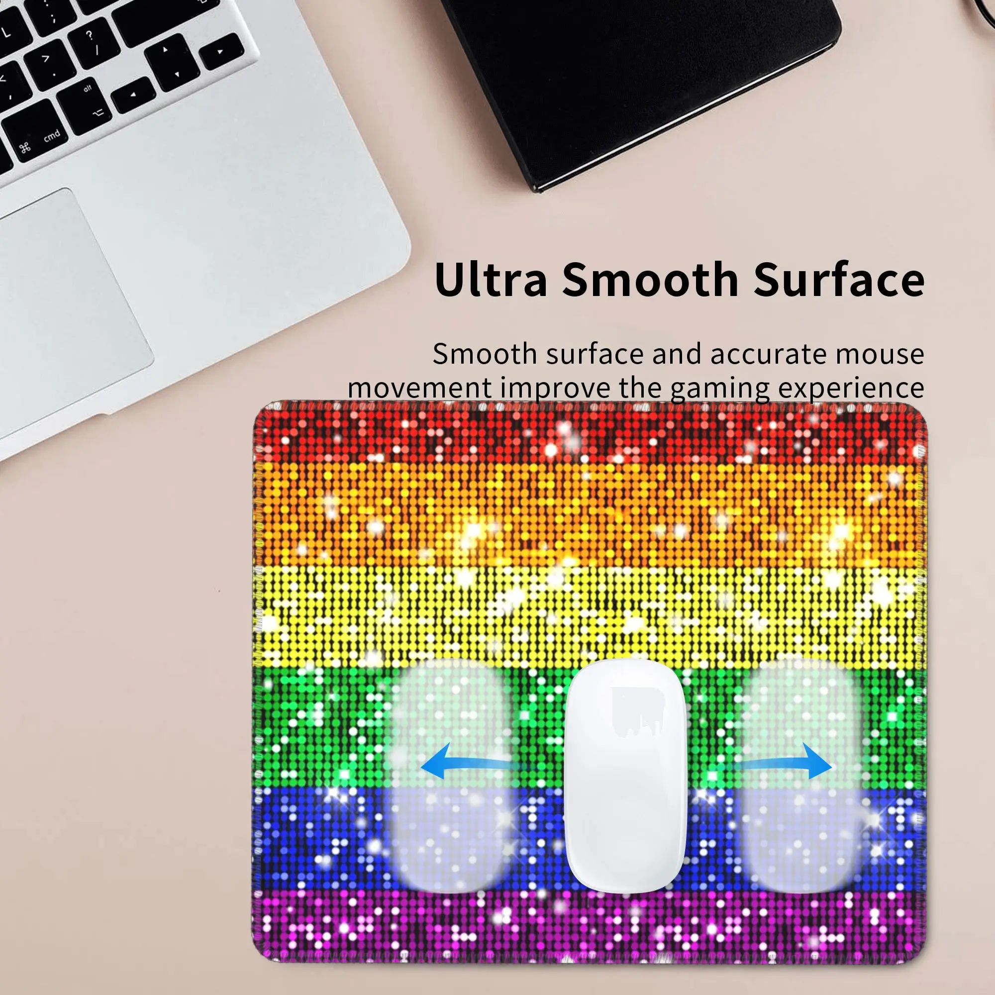 Faux Glitter Rainbow Pride Flag LGBT Gay Lesbian Mouse Pad Computer Keyboard Mouse Mat Gaming Laptop Desk Mat Office Table Mats