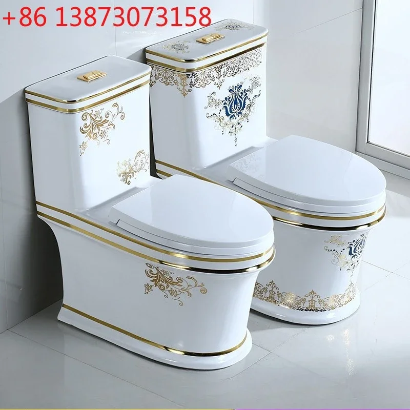 

Household color gold five-hole super swirl siphon toilet anti-blocking flush toilet silent toilet