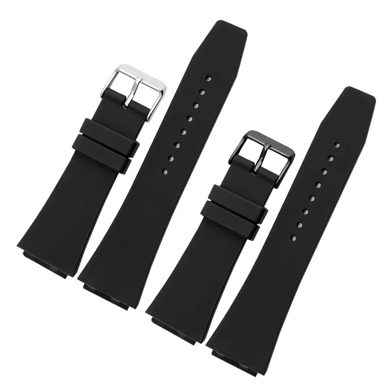 Silicone Watch Strap Suitable for Rado true/thin Series Waterproof Convex Mouth Watch Chain 24 * 18mm Black Men's Watchband