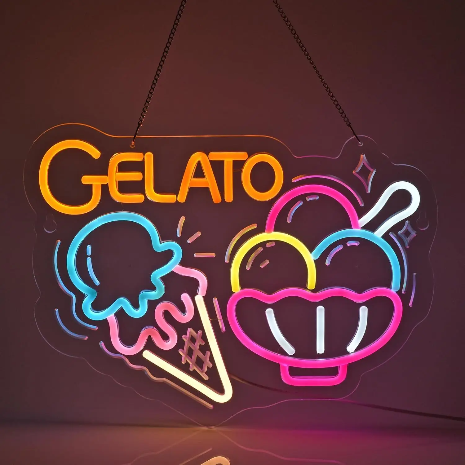 

Неоновая вывеска Gelato, неоновый свет для мороженого для торгового центра, пекарни, кафе, магазин десертов, напитков, коммерческий декор для ресторана