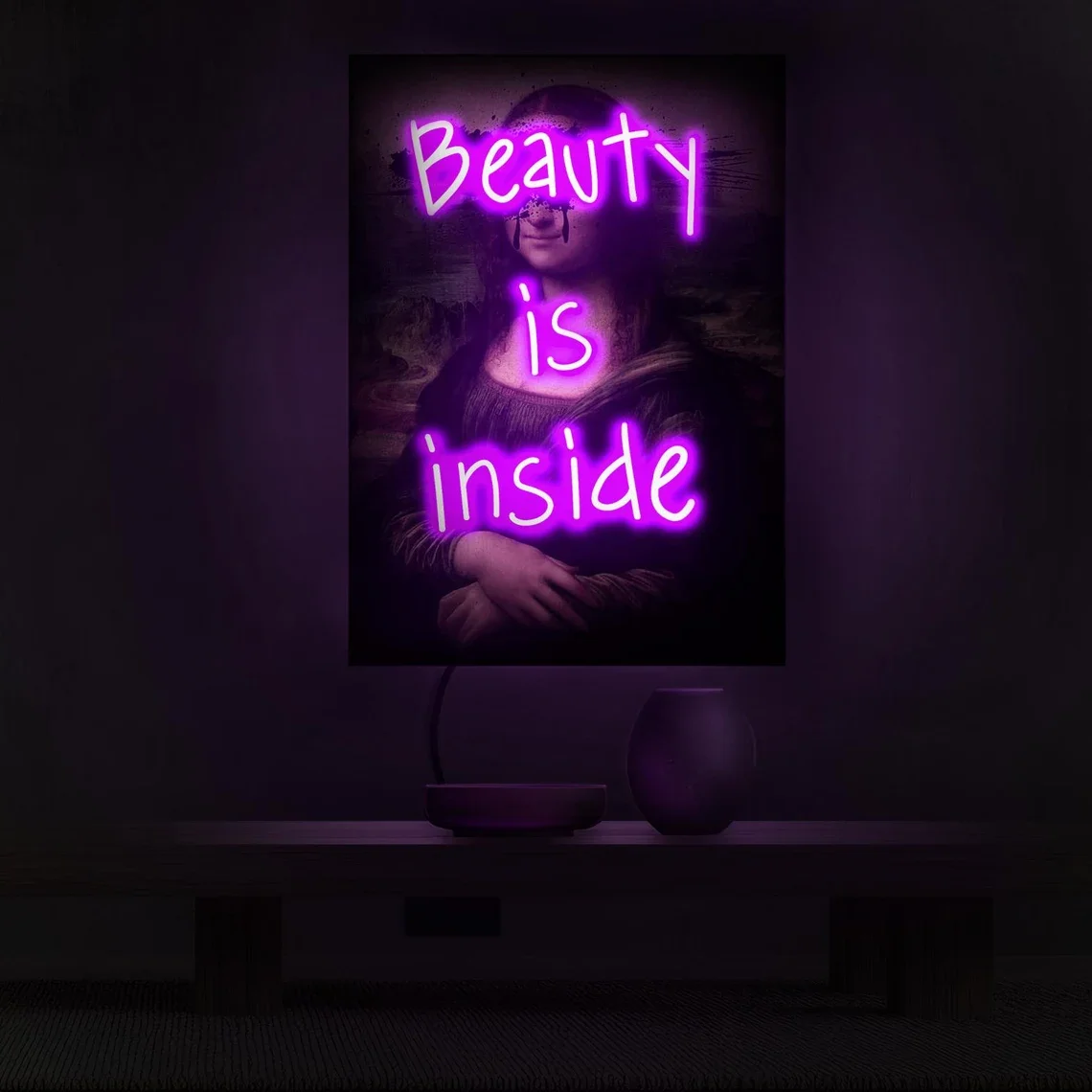 Beauty is inside Led sign Mona Lisa Pop art Artwork Renaissance Neon Sign Modern Neon Sign Mona Lisa Wall art Decor