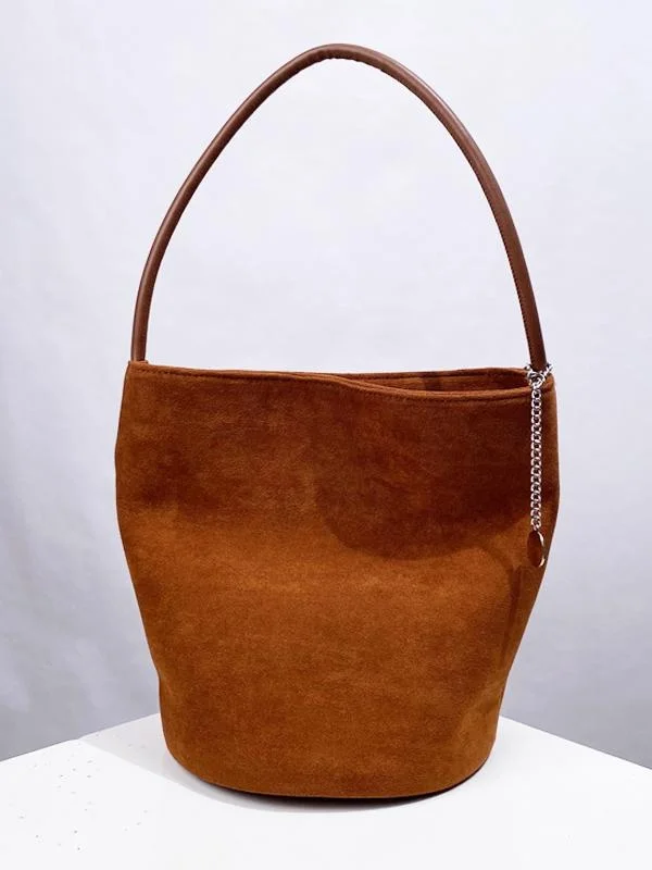 

Сумка-ведро из искусственной замши в стиле ретро с украшением на цепочке, сумка на одно плечо для женщин, маленький размер, искусственный материал