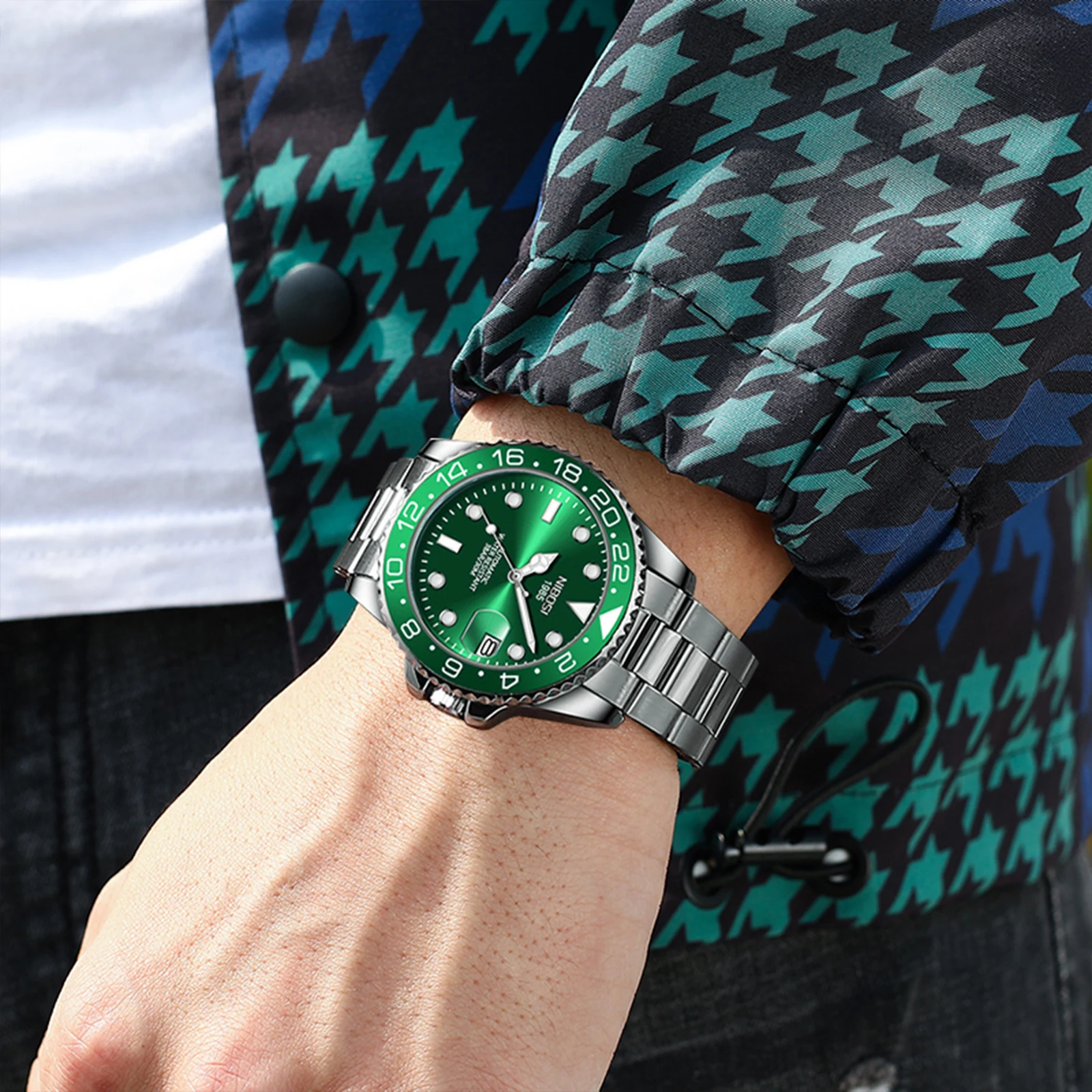 ساعات NIBOSI Limited GMT للرجال من أفضل العلامات التجارية الفاخرة بتاريخ تلقائي كوارتز للرجال مقاومة للماء ومضيئة من الفولاذ المقاوم للصدأ #6