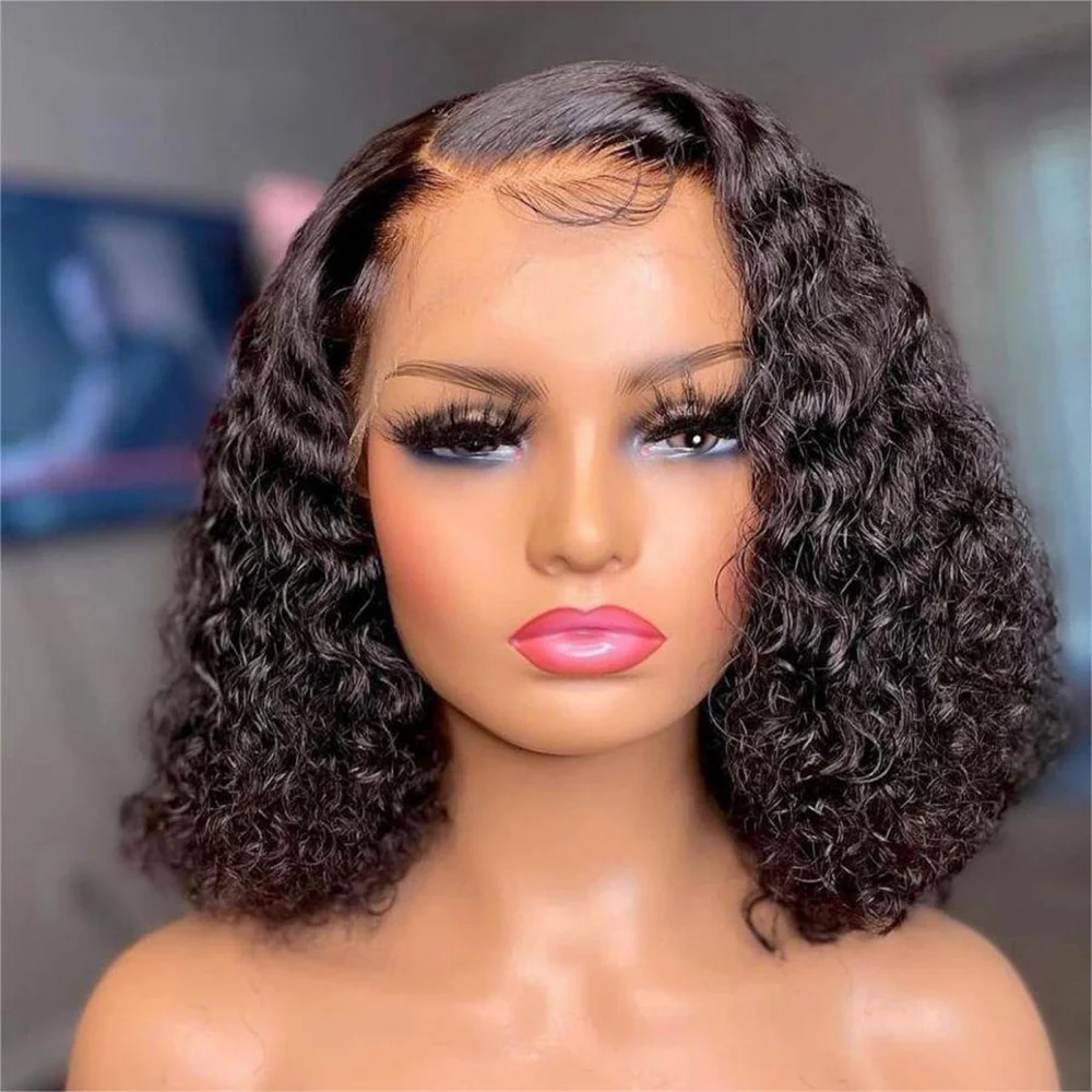 

Deep Wave Bob Wigs Human Hair Pre Plucked 200% Density 13x4 Transparent Lace Front Human Hair Wigs Short Bob Wig Natural Black