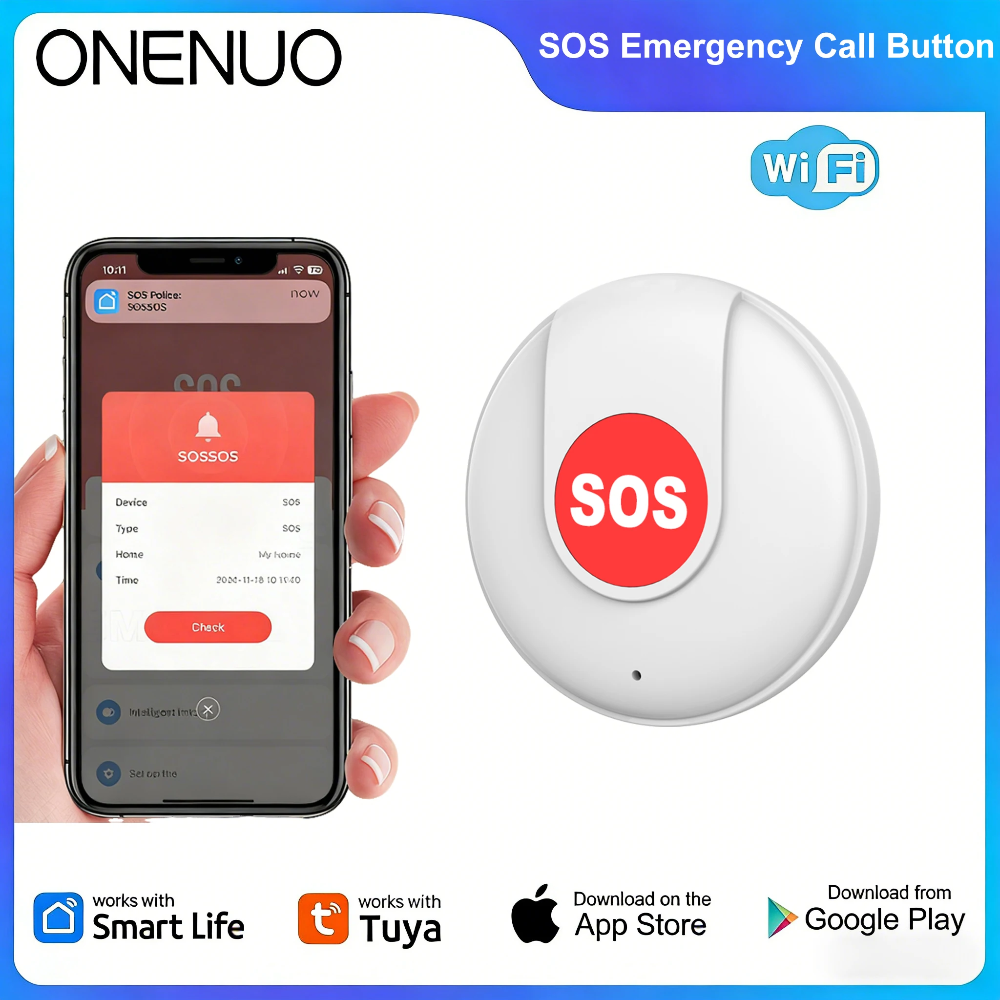 

Tuya WiFi Wireless Security One Key SOS Button Emergency Alarm Panic Device for Elderly Kids Home Safety Tuya APP Remote