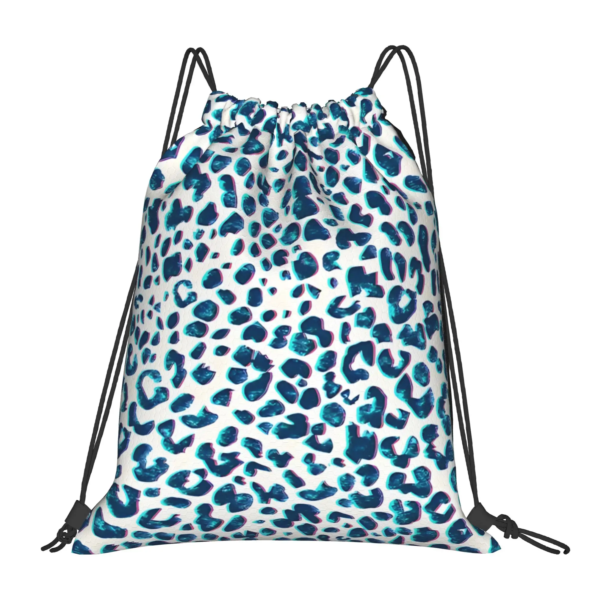 Leopard Print 3D   Blue Sea Leopard Print Drawstring Bags Sports Unisex Storage Organize Bundle Pocket Rope Bag
