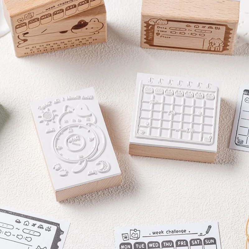 مكتب اللوازم المدرسية مذكرة القط صندوق كتيب خشبي ختم الرجعية القط الجدول الزمني خطة خشب الزان ختم مذكرة يومية ختم متنوعة