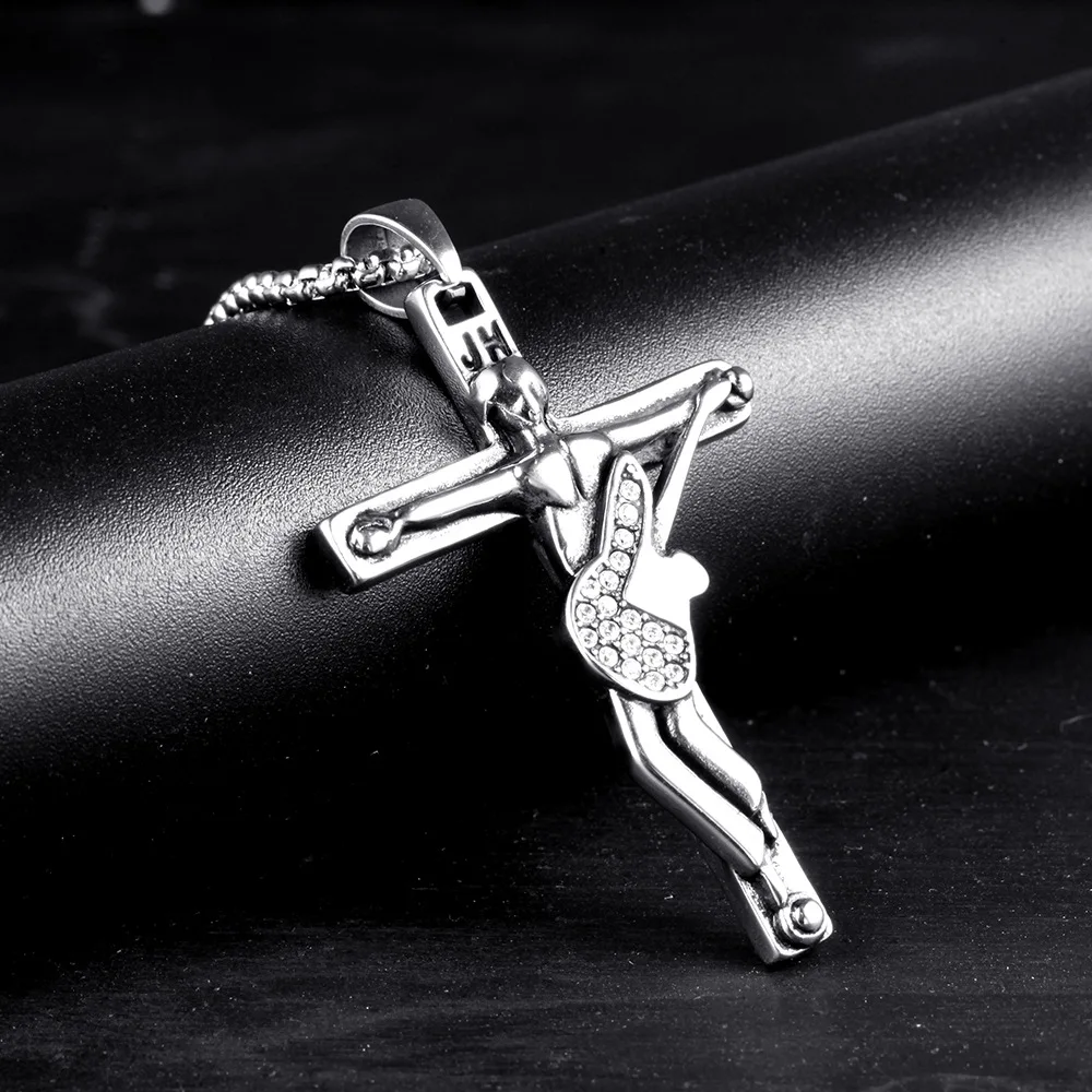 

Cross Pendant 316L Stainless Steel Men Singer Guitar Necklace Diamond Chain Religion Rock Belief for Male Jewelry Gift Wholesale