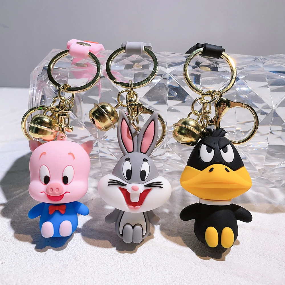 LLavero de muñeco de conejito de insectos de dibujos animados, lindo pájaro Tweety, pato narcido, cerdo Porky, llaveros, accesorios colgantes para niños, regalos de cumpleaños