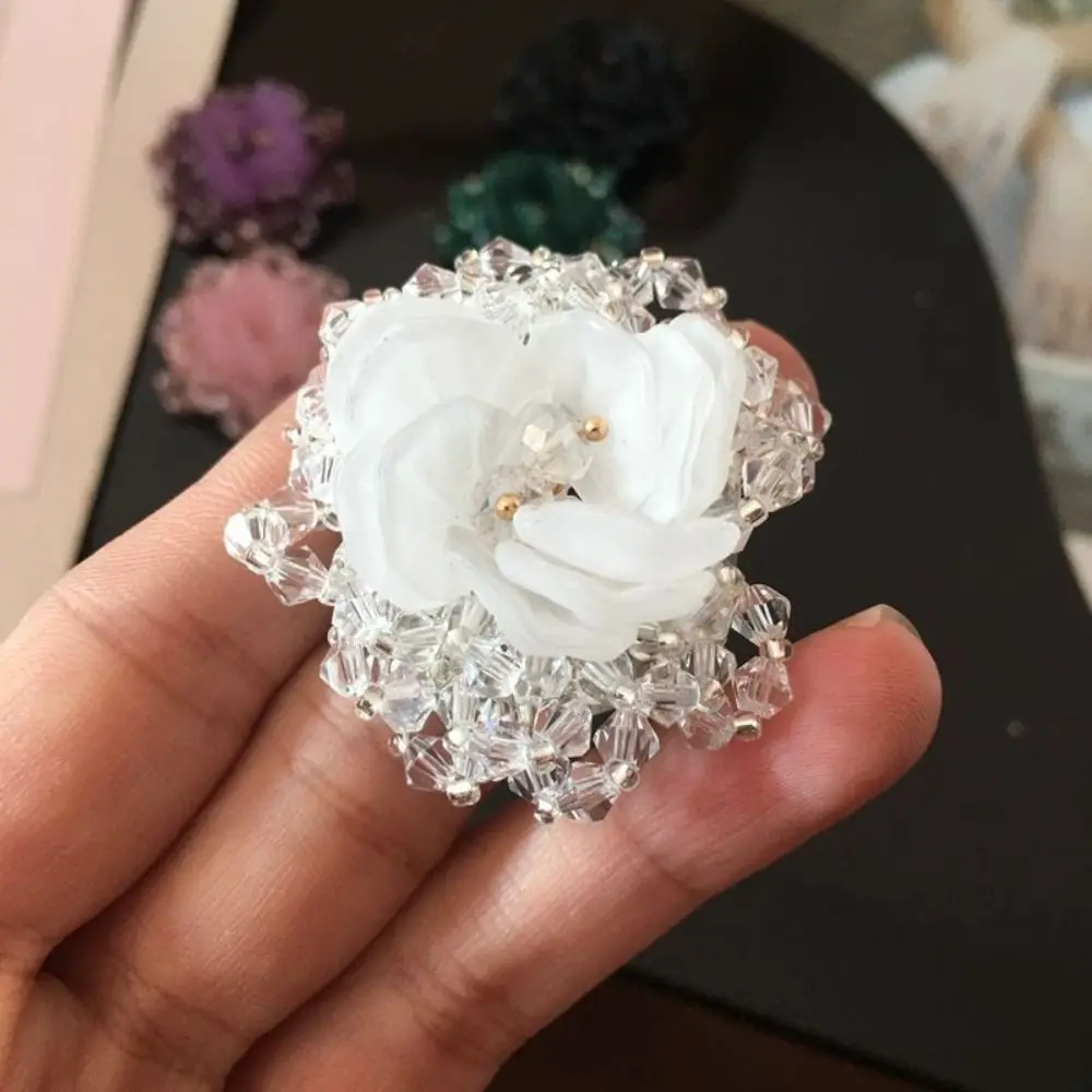 decorative Colorful Woven Texture Rhinestone Beaded Patches Handmade DIY Flower Brooch Sweet Floral Applique Sewing Decoration