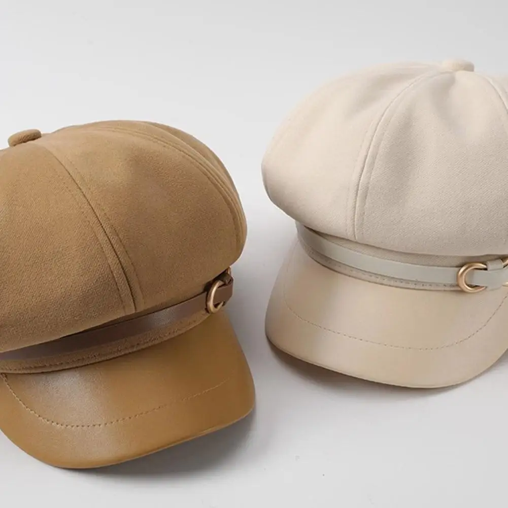Panama Retro achteckige Mütze Damen Herbst und Winter lässig warme Woll Newsboy Hut Metall Logo Baskenmütze Mütze