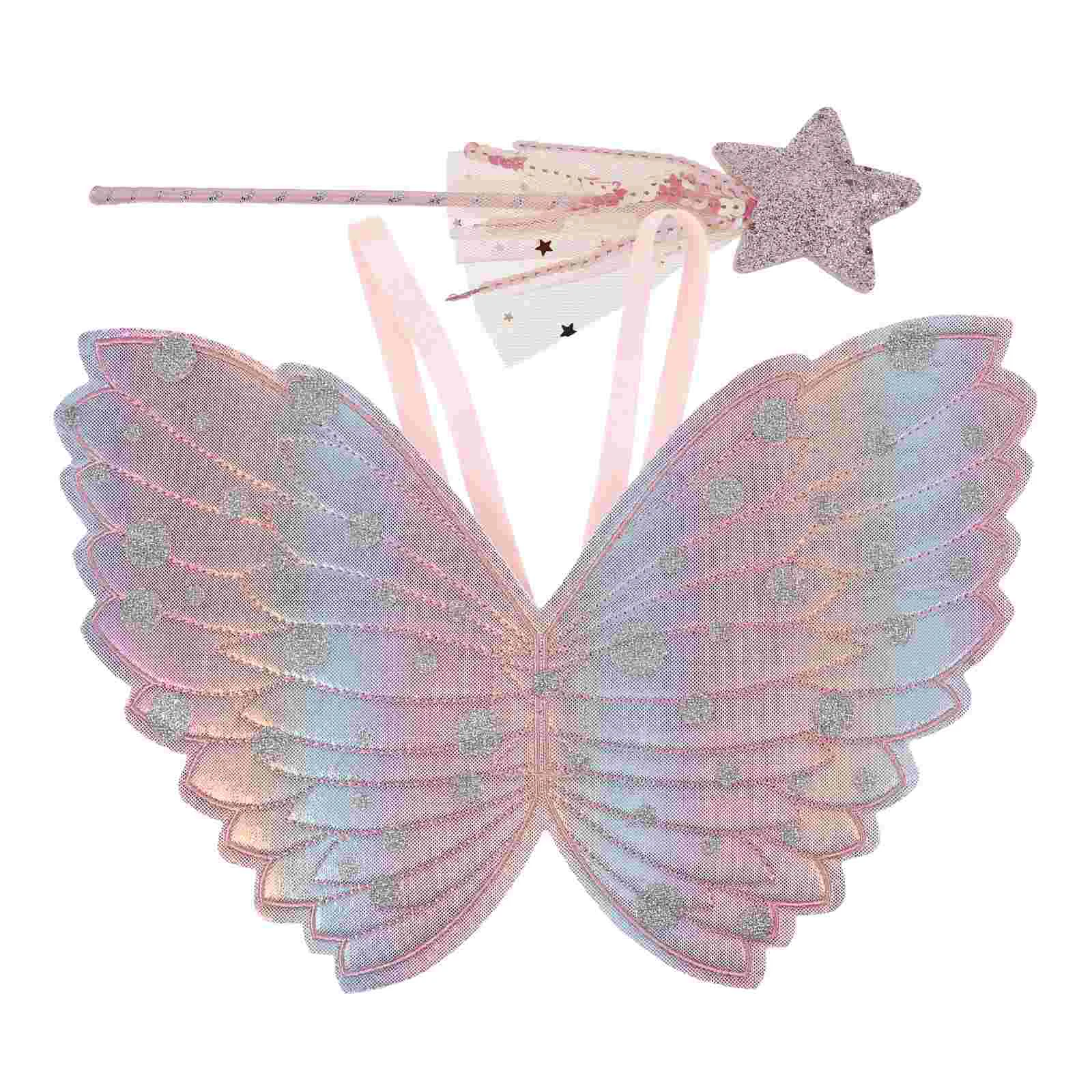 

2pcs Gradient Colorful Fairy Stick Cosplay Performance Costume for Kids Children (Angel Wing + Fairy Stick)