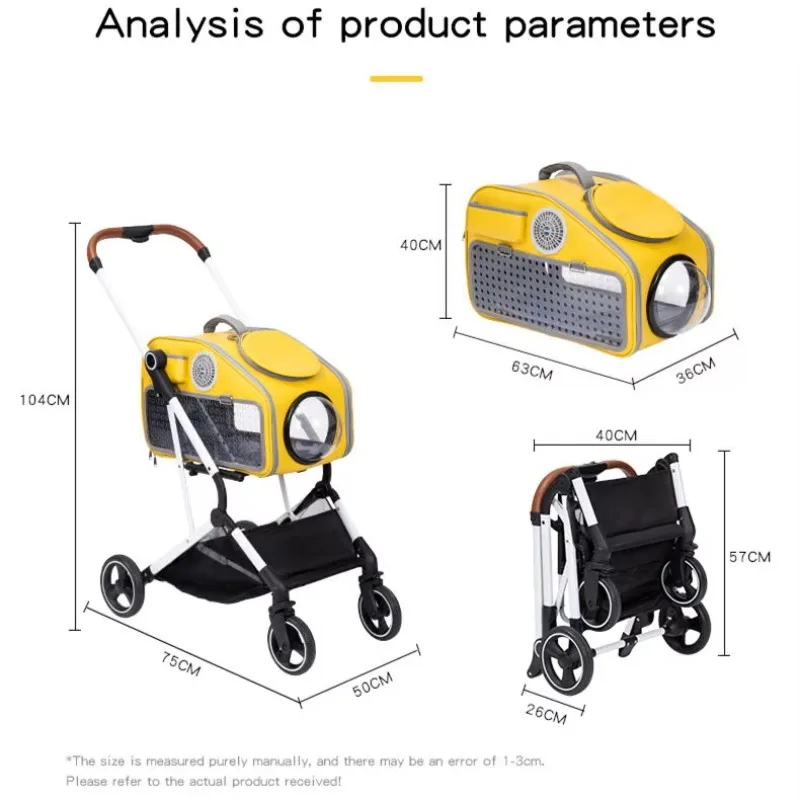 

Luxury Designer Foldable Detachable Outside Pets Stroller Travel 4 Wheels Removable Carrier Pets Trolley Carrier Stroller
