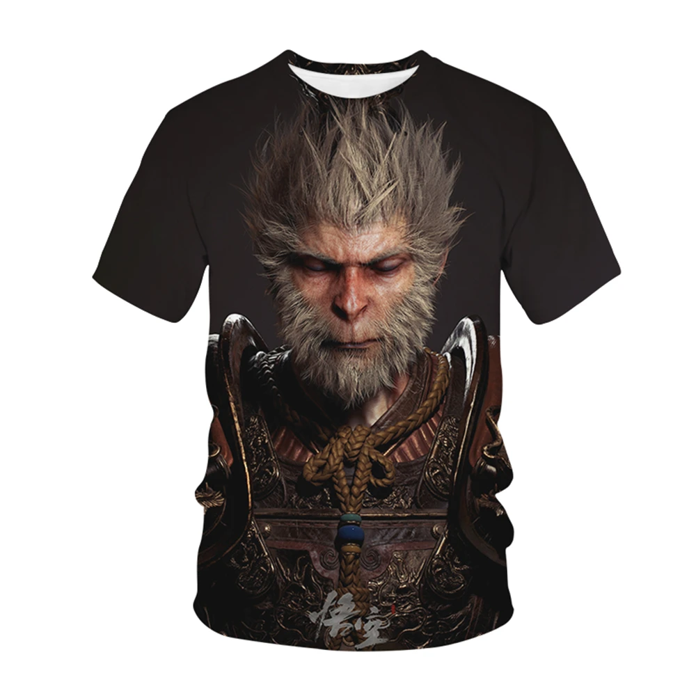 2024 Summer Black Wukong 3D Print T-Shirt Fashion Oversize Tshirts Man Short Sleeve Role Playing Games Tee Shirt Men\'s Clothing