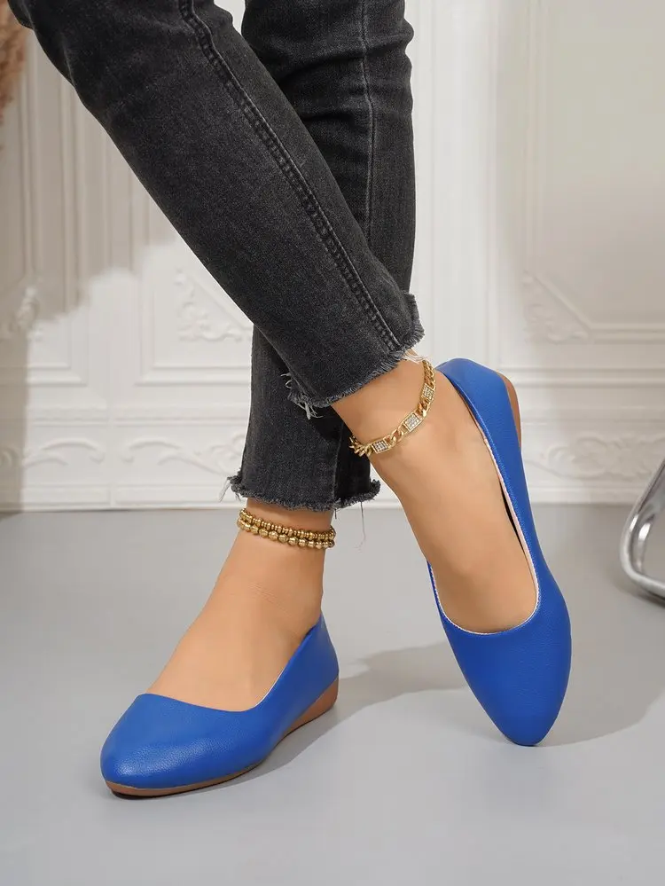 Einfarbige Ballerinas für Damen mit spitzer Zehenpartie, leicht und bequem, zum Hineinschlüpfen, für Alltag, Büro, Schule und Reisen – Detail 11