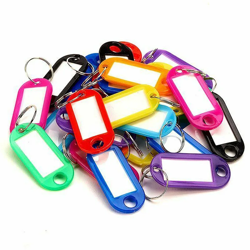 30pcs Multi-Color Plastic Keychain Blank Key Ring DIY Name Tags for Baggage Paper Insert Luggage Tags Key Chain Accessories