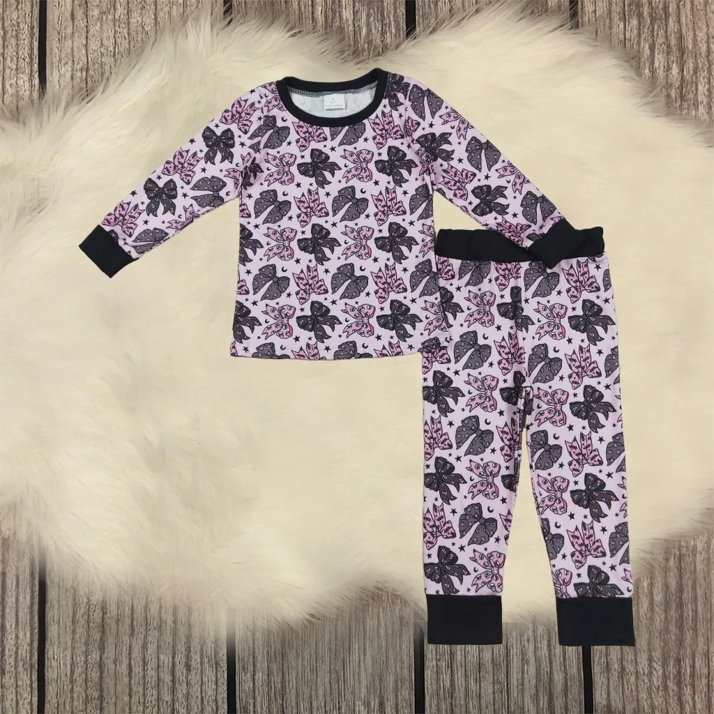 

Baby Girl Long Sleeves Shirt Sleepwear Toddler Children Halloween Pajamas Set Kids Girls Infant Pants Bows Outfit Wholesale