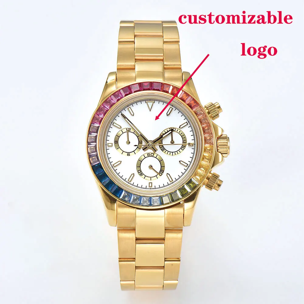 Orologio con gemma a colori di lusso da 39 mm Nuovo cronografo Orologio meccanico impermeabile da uomo in vetro zaffiro Orologio con movimento 7750 / 4613D