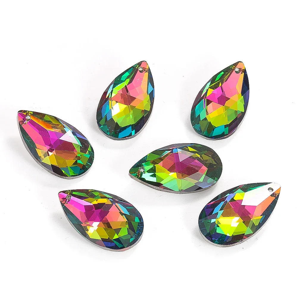 5PCS 38mm Rainbow Teardrop Crystal Prism Glass Beads Hanging Faceted Suncatcher Chandelier Parts Pendants Single Face Colorful