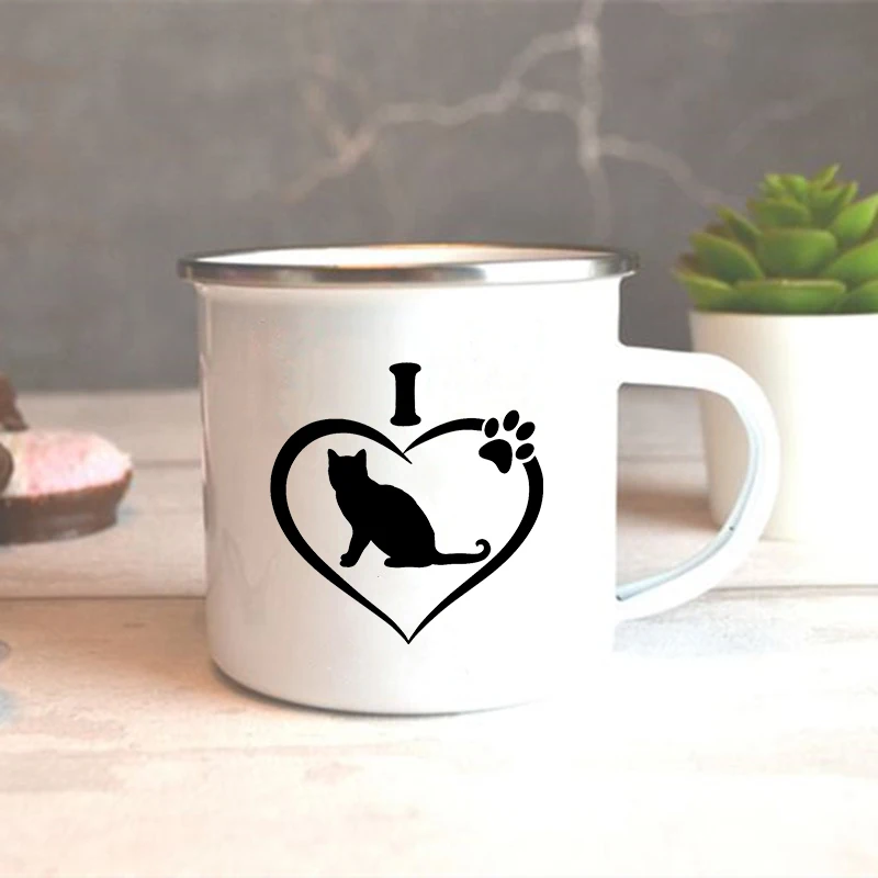 I Love My Cat Print Enamel Mug Drinkware Cup of Coffee Travel Mug Kawaii Friends Unusual Tea Cup Personalized Gifts Cofee Cups