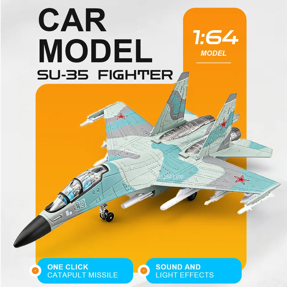 

Масштабная модель истребителя Су-35 (1:64) из сплава, с музыкой и светом, откатным механизмом, высокодетализированная, для хобби и коллекционирования