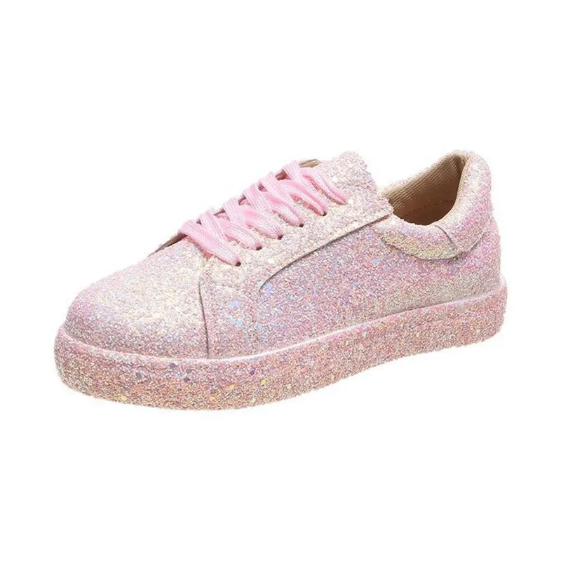 2024 Women Lace Up Sneakers Glitter Autumn Flat Vulcanized Ladies Bling Casual Female Fashion Platform Zapatos De Mujer Shoes