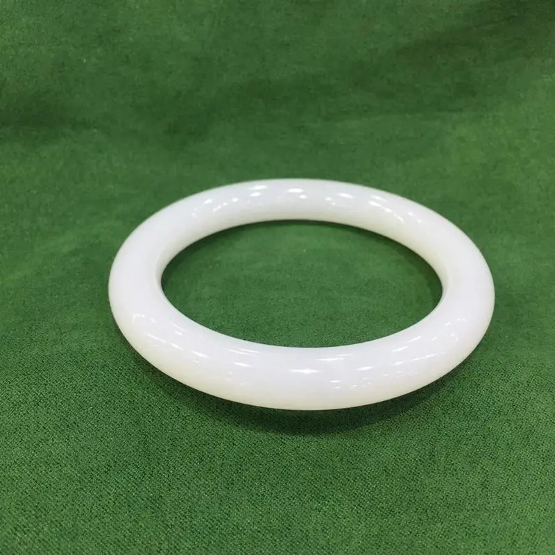 Authentic Xinjiang natural Hetian jade fat , thick round lucky bracelet for women