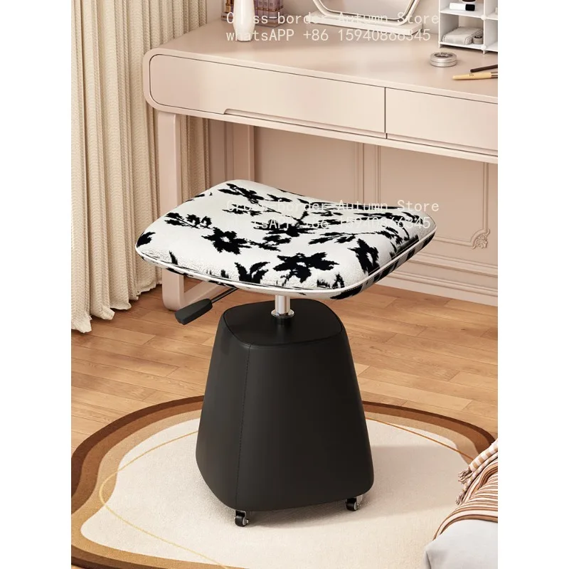 Vintage jacquard rotating dressing stool can be lifted and lowered silent universal wheel makeup stool bedroom