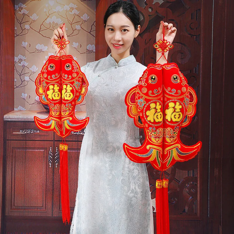 Chinese Knot Blessing Fish Pendant Spring Festive Decoration Living Room Door Hanging Crafts Pisces Auspicious Large Pendant