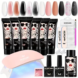 Morovan Poly Gel Nail Kit Starter Kit: 6 Colors with U V Lamp Complete Nail Extension Poly Gel Kit for Beginners