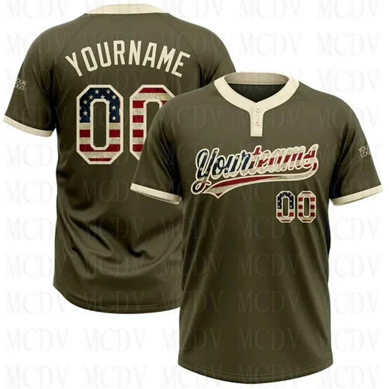 Custom Olive Vegas Gold-Camo Salute To Service Two-Button Unisex  3D Printed Team Name Number Jerseys Sports Wear Adult Youth