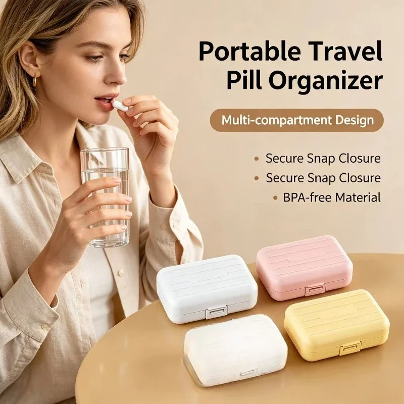 Portable Mini Medicine Box Double Sealed Pill Storage Compartment for Seven Days Snap-on Compartment Travel Health Organizer