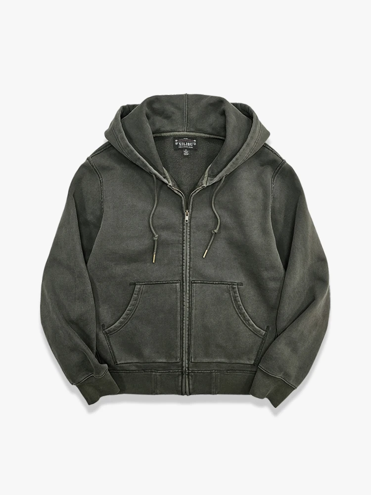 High Quality American Amekaji Wear Retro Heavy Cotton Hooded Zipper Sweatshirt Men's Sports Casual Cardigan Coat