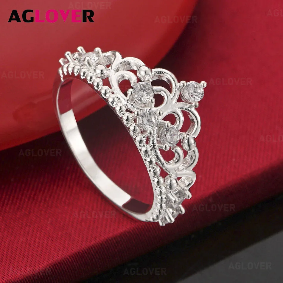 

AGLOVER кольцо с короной из стерлингового серебра 925 пробы, женское изысканное милое ювелирное изделие для свадьбы, помолвки и вечеринки