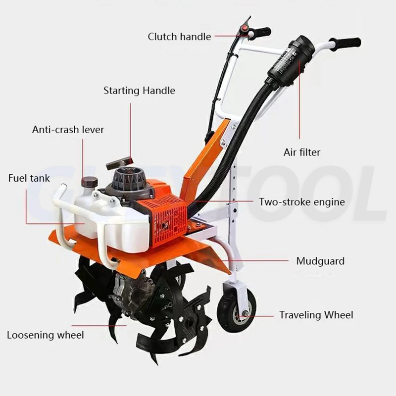198CC Four Stroke Gasoline Micro Cultivator 9800W Agricultural Garden Tools Gasoline Minitype Rotary Tiller Machinery for Farm