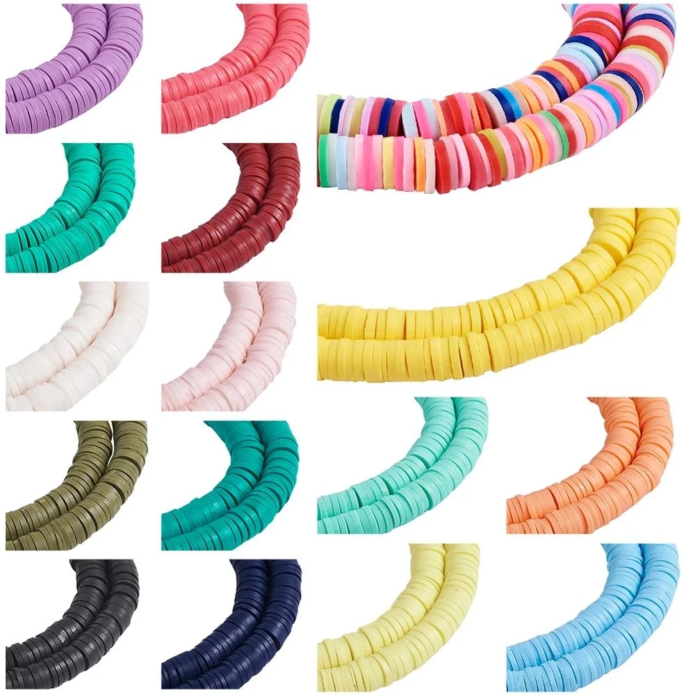 Mixed Color Flat Round Handmade Polymer Clay Bead 4mm Spacers Loose Disc Bead for jewelry making DIY 380~400pcs/strand 17.7