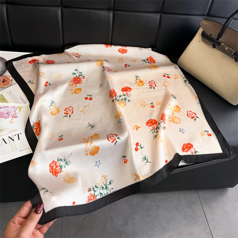 New Bandana Designer Silk Square Scarf Women Satin Shawl Wrap Hijab Female Hair Band Wrist Luxury Headkerchief 70*70cm Echarpe