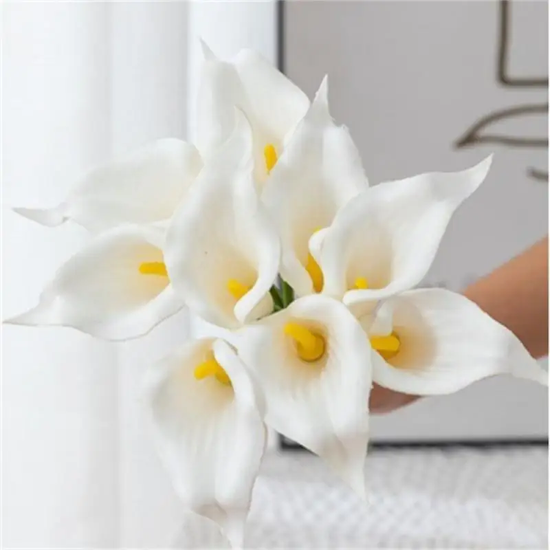 3/6/8Pcs Real Touch Calla Lily Artificial Flowers White Wedding Bouquet Bridal Shower Party Home Flower Decoration Fake Flower