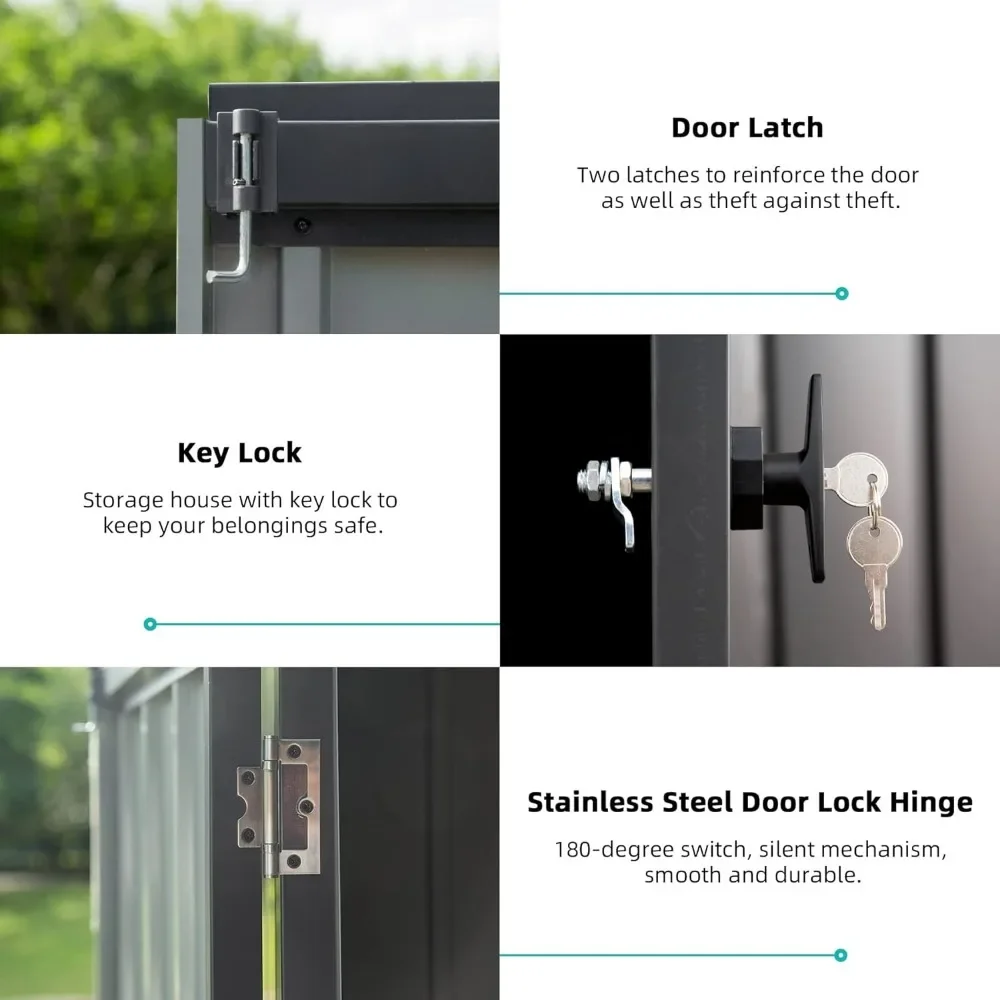 سقيفة أدوات معدنية للتخزين مع باب مزدوج قابل للقفل، سقيفة دراجة كبيرة مقاومة للماء للغاردي، سقيفة تخزين خارجية دومي 10 × 8 قدم