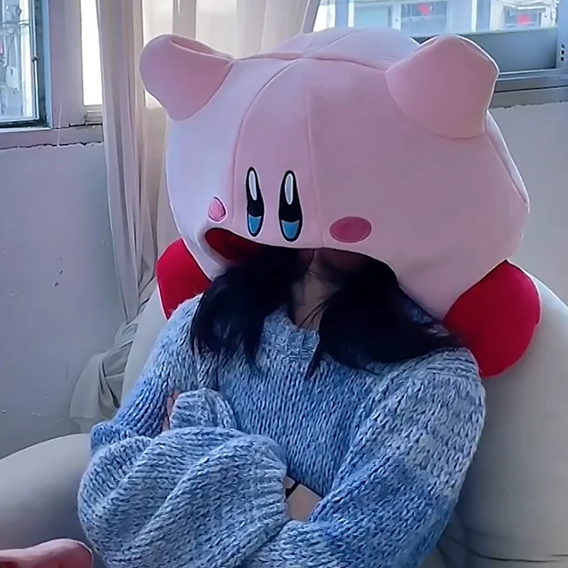 New 50cm Kirby Anime Surrounding Breathable Kawaii Office Nap Head Cover Pillow Pink Hat Cartoon Plush Toy Gift For Girl Friend