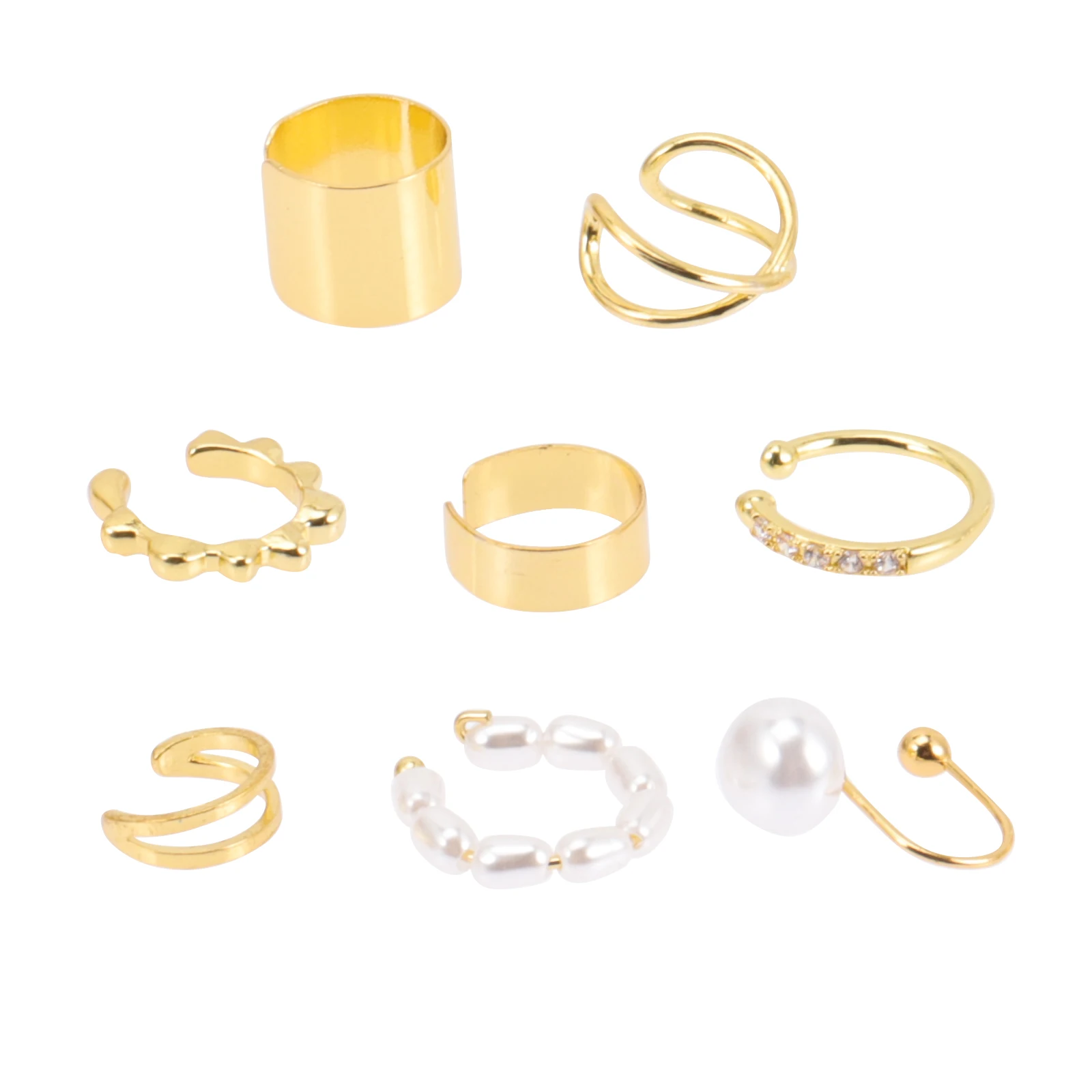 

8 Pcs Ear Cuffs Clip On Earrings Nose Rings Women Alloy Non Piercing Juicy C Shaped Double Loop Birthday Party