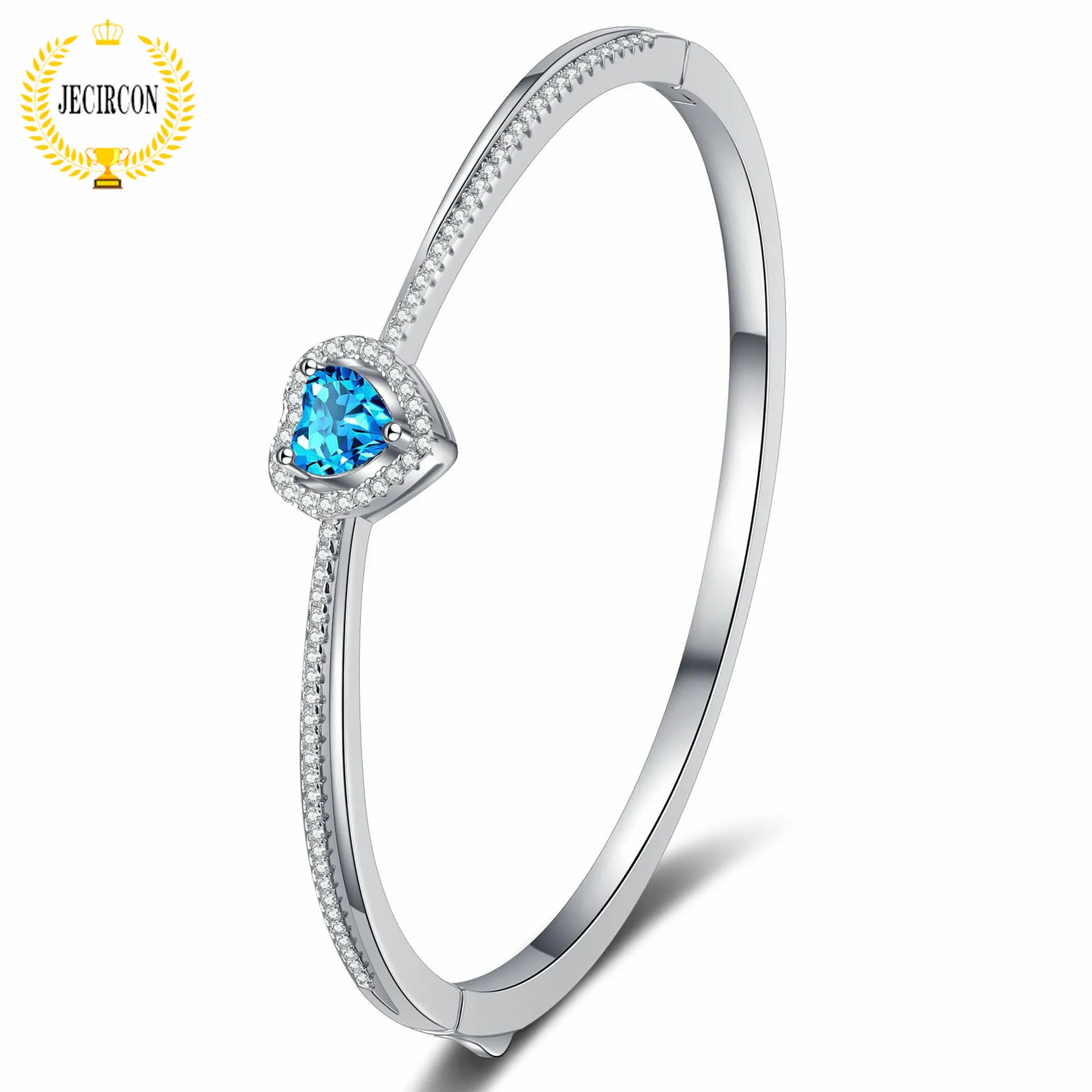 JECIRCON Women Bangle 925 Sterling Silver Plated PT950 Gold Bangle Sapphire Blue Moissanite Love Bag Sweet and Cute Hand Ring