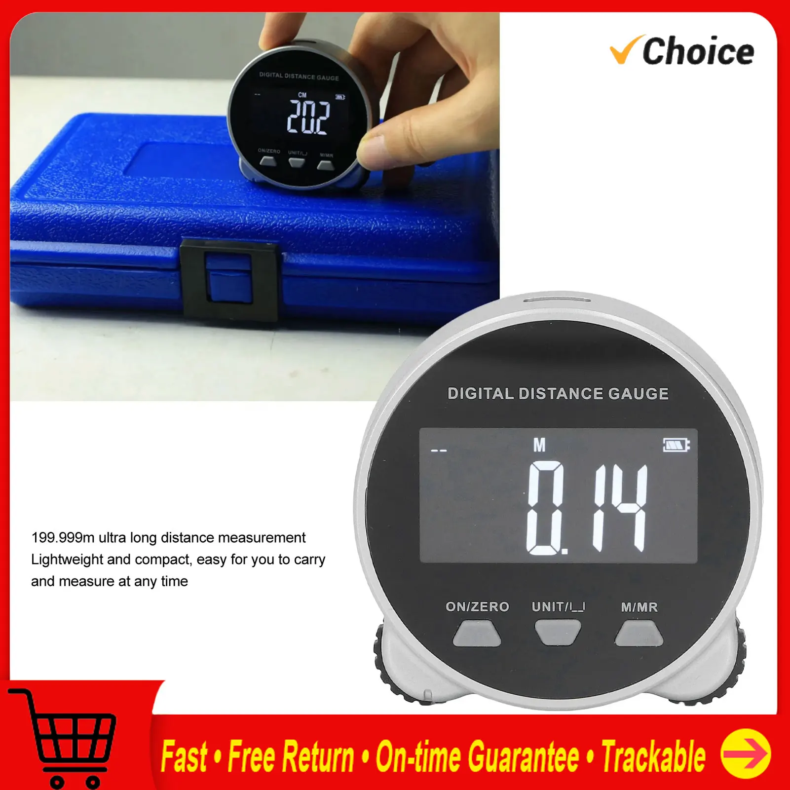 Régua de rolo com display digital, fita métrica, 199.999m, microprocessador semicondutor, régua de rolamento eletrônica para medição