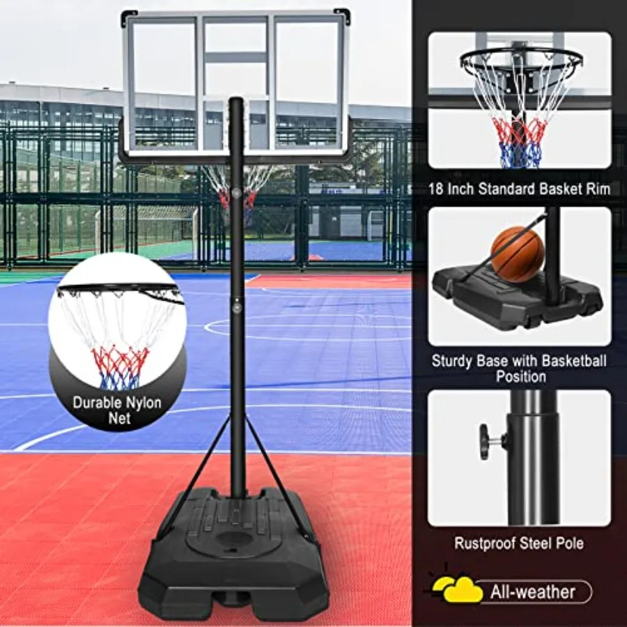 Prime Portable Basketball Hoop Backboard System Stand with Height Adjustable from 6.6ft to 10ft Featuring a 44 Inch Backboard a